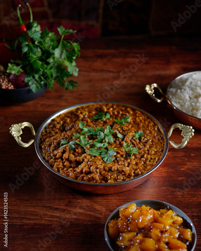 Lentil dal on an Indian plate
