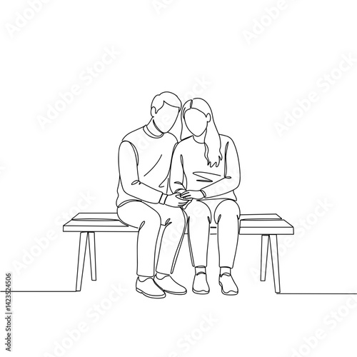 Couple sitting together, sharing a moment, in a minimalist style  