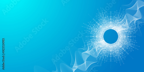 Scientific illustration quantum computer technology. Plexus fiction effect. Deep learning artificial intelligence. Big data algorithms visualization. Quantum explosion background.