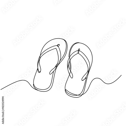 Minimalist line art of flip-flops against a white background  