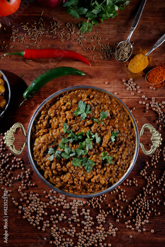 Lentil dal on an Indian plate

