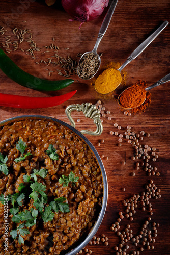 Lentil dal on an Indian plate
