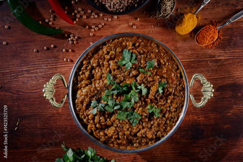 Lentil dal on an Indian plate
