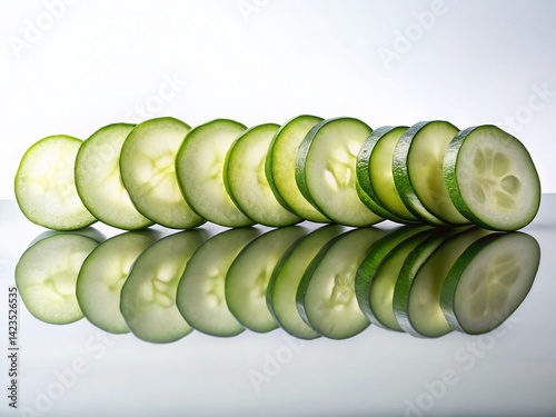 Silhouetted Wavy Line of Thinly Sliced Cucumbers on White