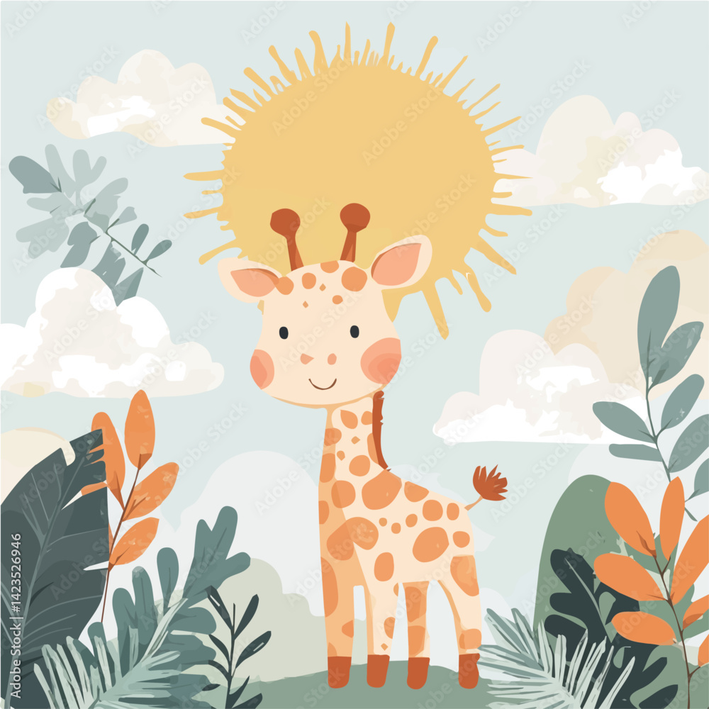 Fototapeta premium set of funny cartoon baby giraffe, Very Simple flat 2D icon baby giraffe isolated on a white background, vector, flat design, animation design, simple flat 2D icon, minimalist design, clipart design