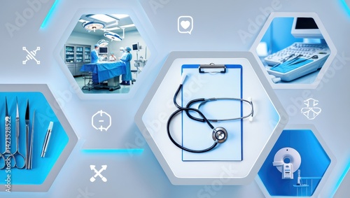 Wallpaper Mural Modern Medical Equipment and Technology in a Futuristic Operating Room. Surgical Instruments and Tools, Diagnostic Equipment, and Healthcare Professionals.  A glimpse into the future of healthcare. Torontodigital.ca