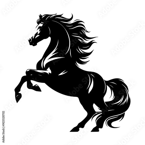 Black silhouette, rearing horse 