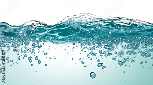 Water Surface with Bubbles Close Up Against White Background for Freshness