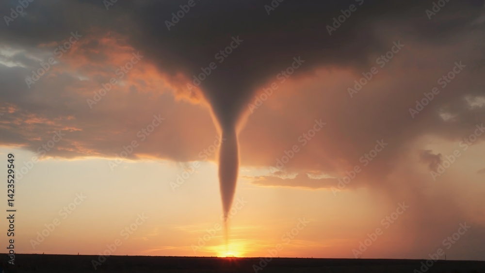 Fototapeta premium Spectacular sunset with a tornado forming in the sky, capturing the raw power and beauty of nature.