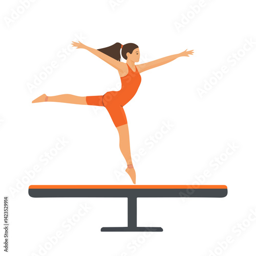A Very Simple flat 2D icon gymnastics beam routine isolated on a transparent background, vector, flat design, animation design, vector, simple flat 2D icon, minimalist design, clipart, EPS