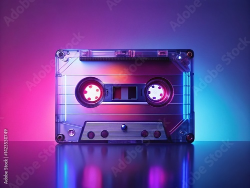 Silhouette of Audio Cassette Tape with Fuchsia Background - Stock Photo