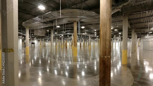 Wallpaper Mural Expansive empty warehouse interior with polished concrete floors and structural columns Torontodigital.ca