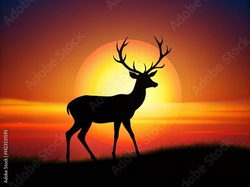 Silhouette Deer, Elegant Minimalist Wildlife Art, Nature Photography