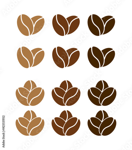 Assorted coffee bean icons in various shades of brown