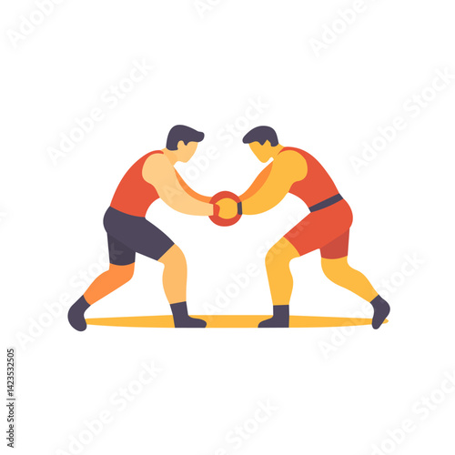 A Very Simple flat 2D icon of a wrestling match isolated on a transparent background, vector, flat design, animation design, vector, simple flat 2D icon, minimalist design, clipart