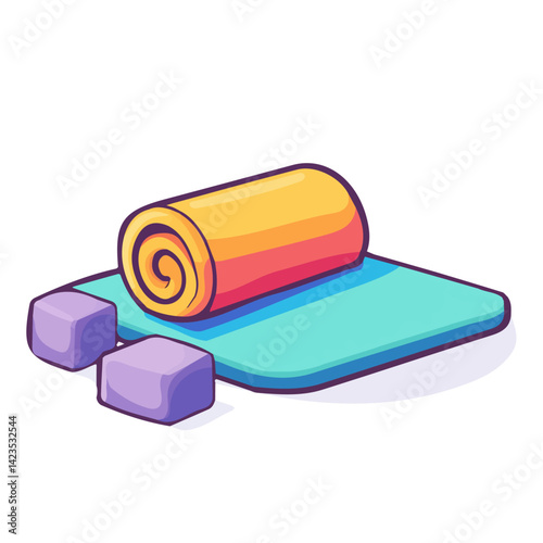 A Very Simple flat 2D icon of a yoga mat and block isolated on a transparent background, vector, flat design, animation design, vector, simple flat 2D icon, minimalist design, clipart