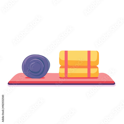A Very Simple flat 2D icon of a yoga mat and block isolated on a transparent background, vector, flat design, animation design, vector, simple flat 2D icon, minimalist design, clipart