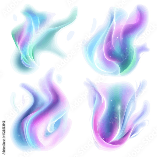 A Very Simple flat 2D icon of a Collection of aurora borealis element isolated on a transparent background, vector, flat design, animation design, vector, simple flat 2D icon, minimalist design