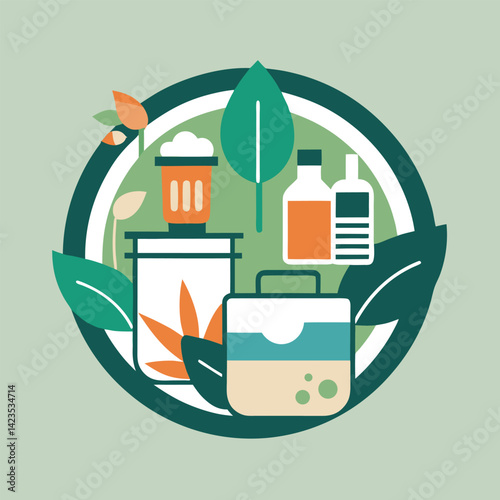 Minimal vector logo design for a zero waste shop featuring sustainable products and eco-friendly symbols in a harmonious color palette