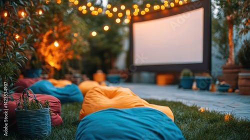 Outdoor movie night, backyard projection screen, garden party