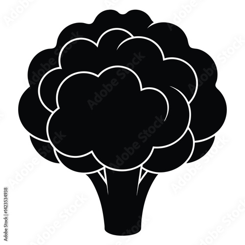 Black silhouette of a cauliflower on a white background 