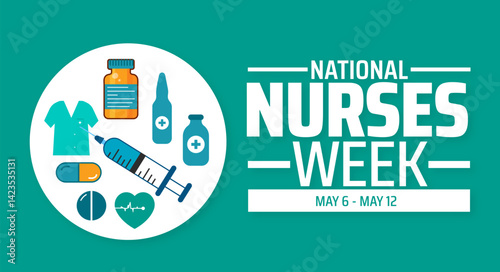 National Nurses Week background banner or poster design template. observed every year in May. Holiday concept. Use to any Template, card, poster, placard, template.