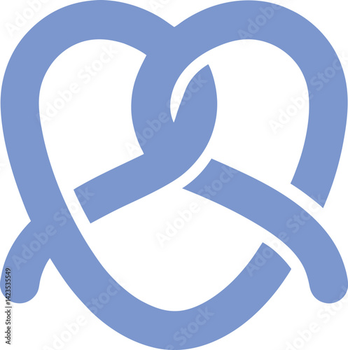  a flat vector icon of a pretzel in a looped shape, minimalist blue outline and white fill on transparent background."
