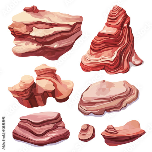 A Very Simple flat 2D icon of a Collection of desert rock formation elements isolated on a transparent background, vector, flat design, simple flat 2D icon, eps