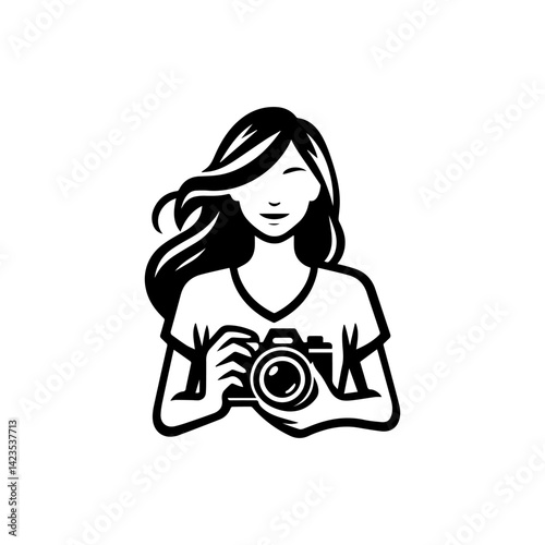 Artistic vector design of a woman's silhouette holding a camera embodying the spirit of photography and creative expression