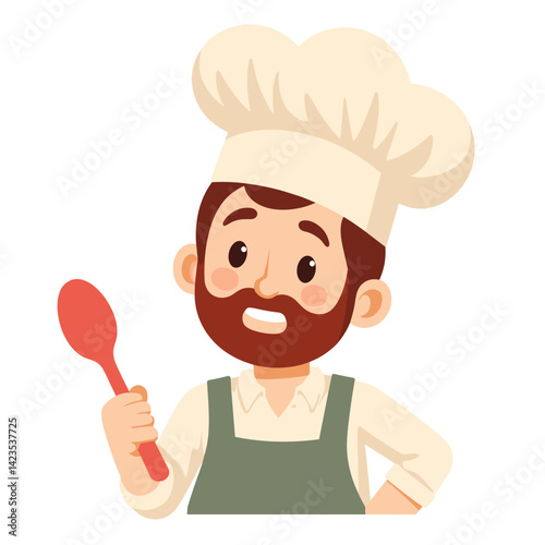 Cartoon Chef with Spoon and Chef Hat for Culinary Blogs, Recipe Websites, Cooking Education, Food Content, and Educational Illustrations