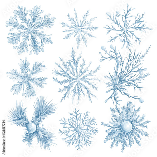 A Very Simple flat 2D icon of a Collection of frost pattern elements isolated on a transparent background, vector, flat design, simple flat 2D icon, eps