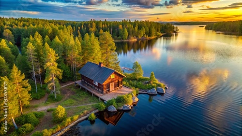 Secluded Lakeside Cabin, Kainuu, Finland - Drone View