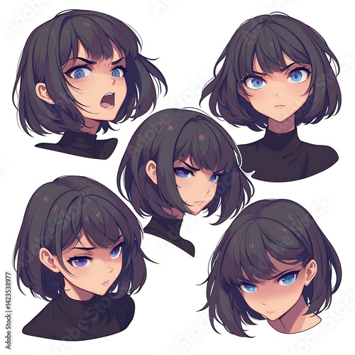 Obraz na płótnie Pixelated Portrait Set Of Young Woman With Various Facial Expressions w salonie