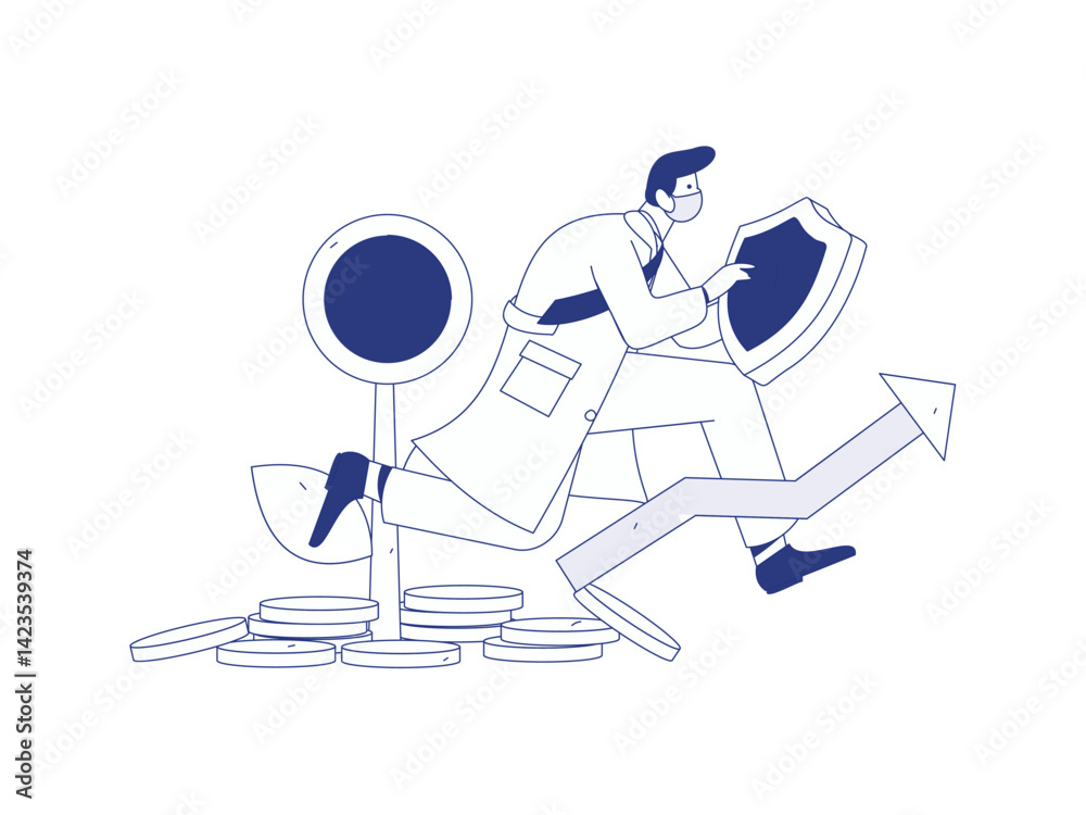 Fototapeta premium Internet financial management investment flat vector concept operation hand drawn illustration 