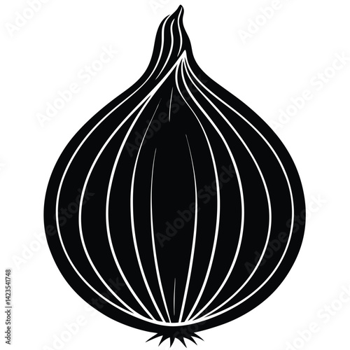 Black silhouette of an onion on a white background 