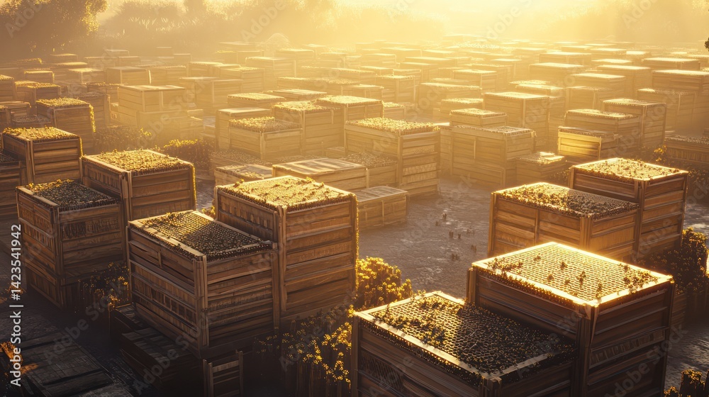 Elevated view city boxy structures warm light Elevated view city boxy structures warm light