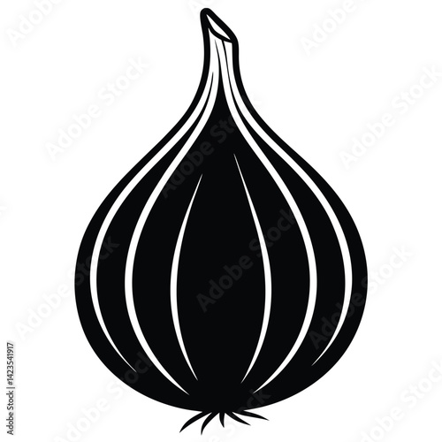 Black silhouette of an onion on a white background 