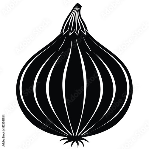 Black silhouette of an onion on a white background 