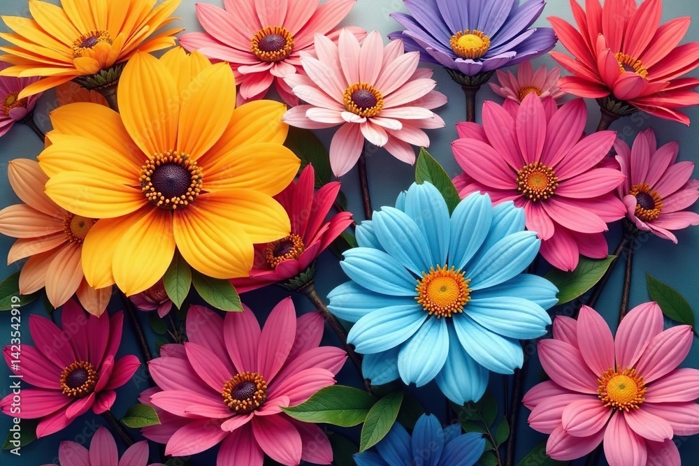 Bold stylized blossoms arranged in a square grid , flowers, home Bold stylized blossoms arranged in a square grid , flowers, home