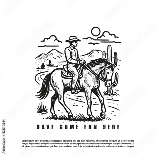 Wallpaper Mural Hand drawn cowboy riding his horse in the middle of the desert illustration Torontodigital.ca