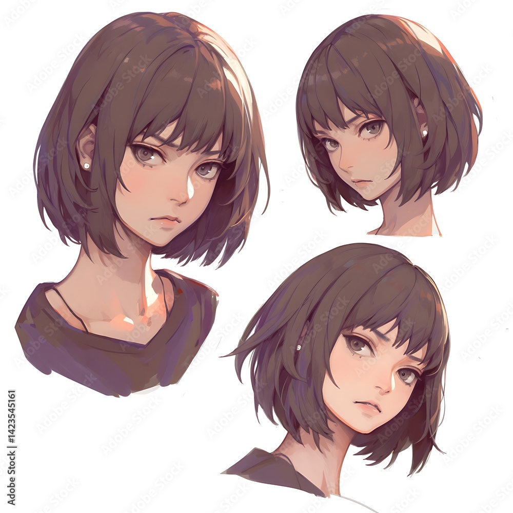 Portrait of a Young Brunette Woman with Short Hair in a Studio Setting with Neutral Background