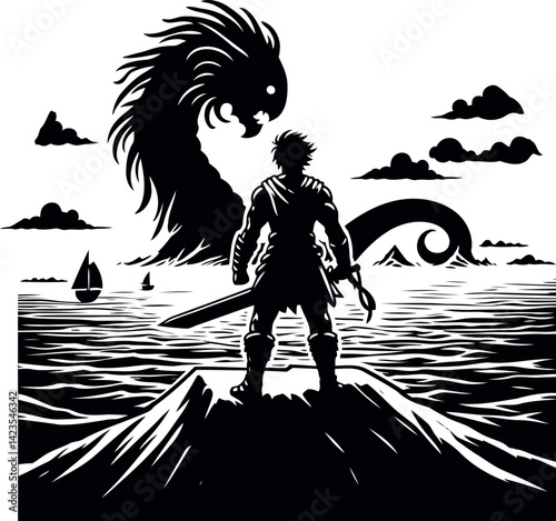 Black Leviathan Silhouette on Transparent Background Mythical Beast Clipart
