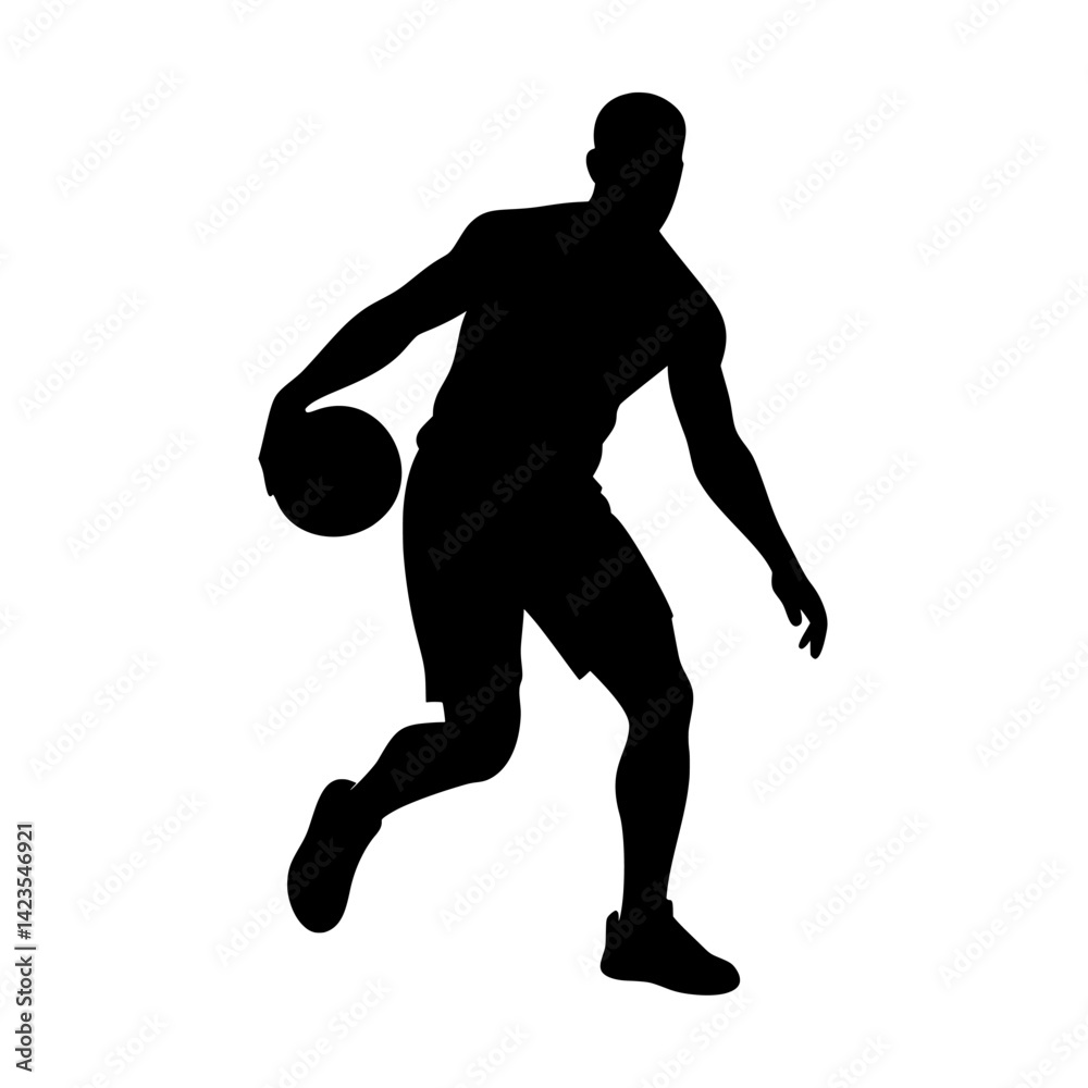 Fototapeta premium Basketball player silhouette dribbling ball vector illustration design graphic