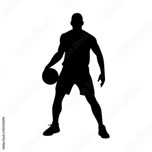 Basketball player silhouette dribbling ball vector illustration graphic art