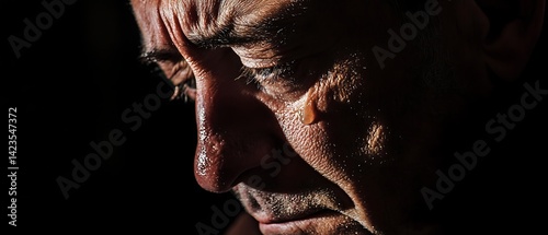 Man Crying with Tear on His Face in Deep Emotional Pain