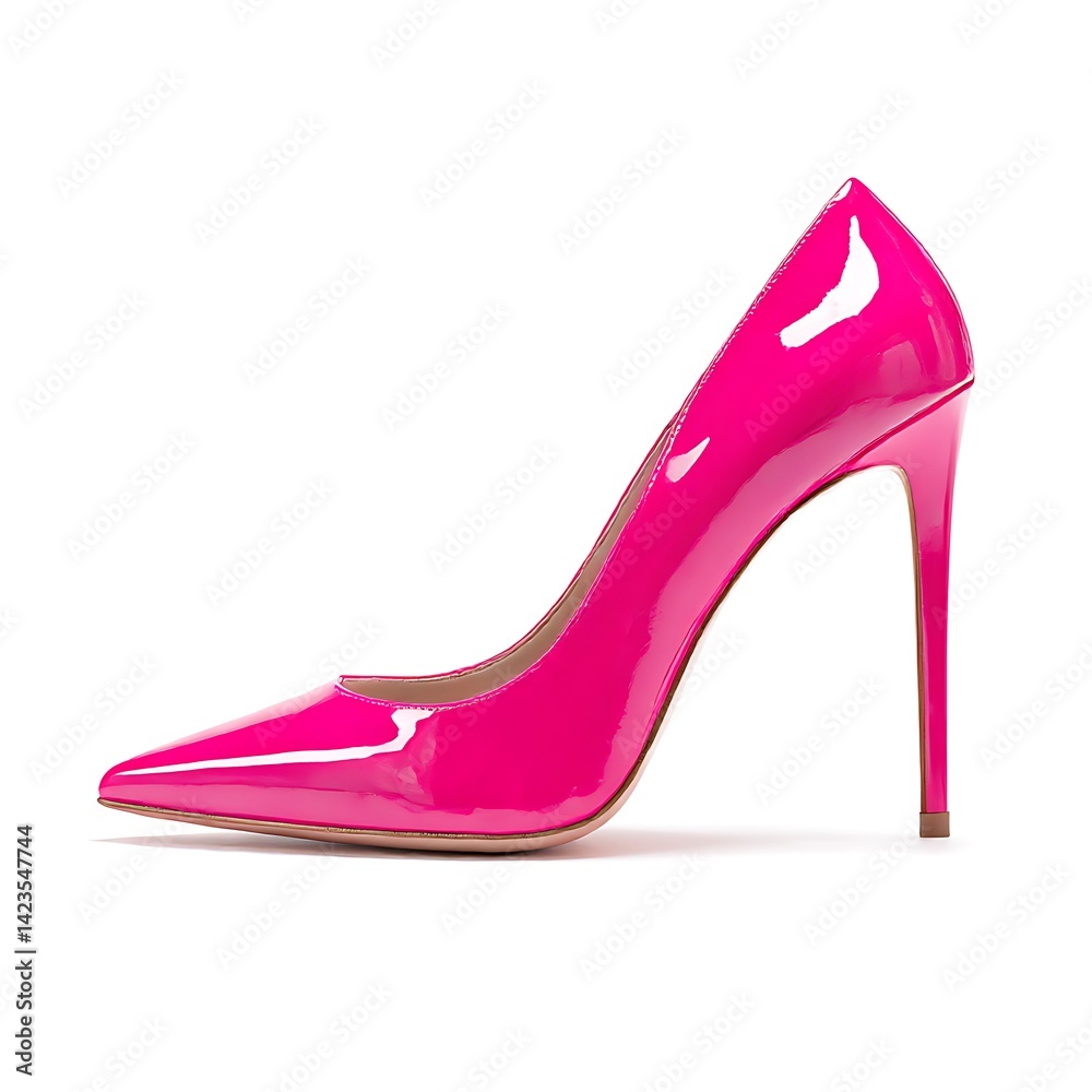 Shiny pink stiletto heel pointed toe shoe isolated on white background Shiny pink stiletto heel pointed toe shoe isolated on white background