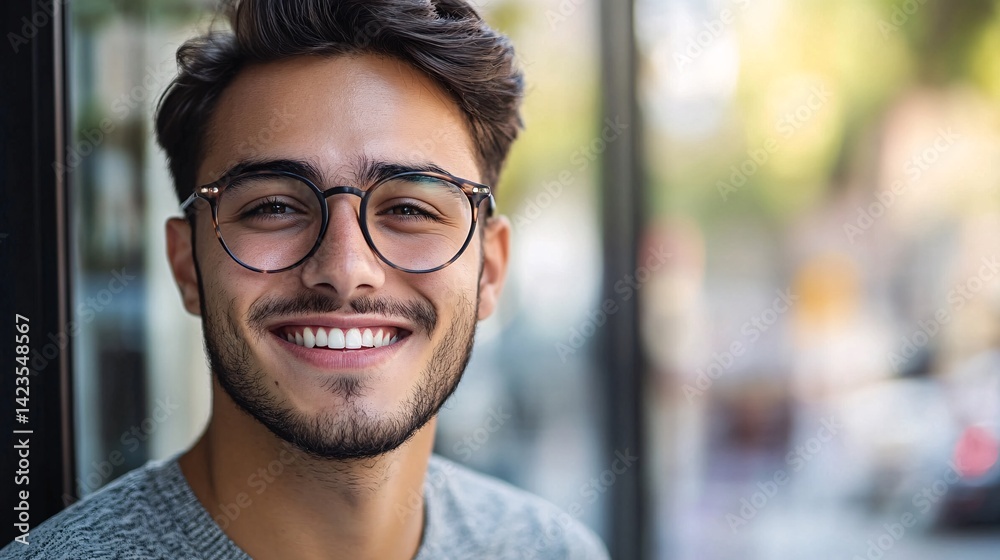 Obraz premium Happy young man with glasses is smiling