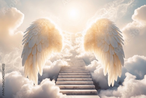 Angel Wings Stairs to Heaven Wallpaper, Wings Wallpaper, in loving memory Wallpaper, Heaven Gate Wallpaper, Angel Wings and Heaven Stairway, Memorial Background, Rest in Peace
