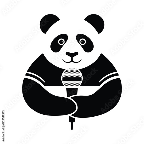 Cute Panda Holding a Microphone Ready to Sing, Singing Panda with Microphone Illustration