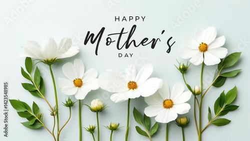 Mother's Day Greeting Card with White Flowers, Happy Mother's Day	